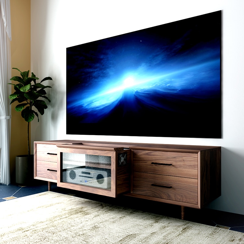 Intelligent laser TV cabinet Pure solid wood projection ...